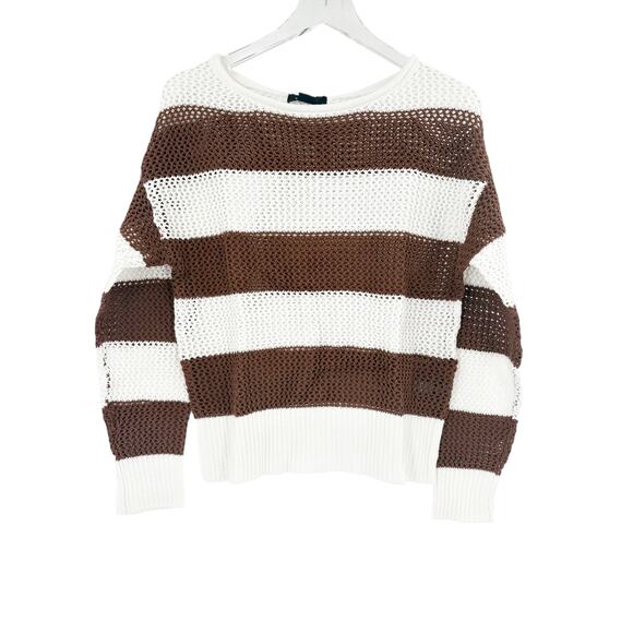 SANCTUARY Sweater Size S NEW Cotton Open Knit Brown Stripe Sweater - Picture 4 of 7